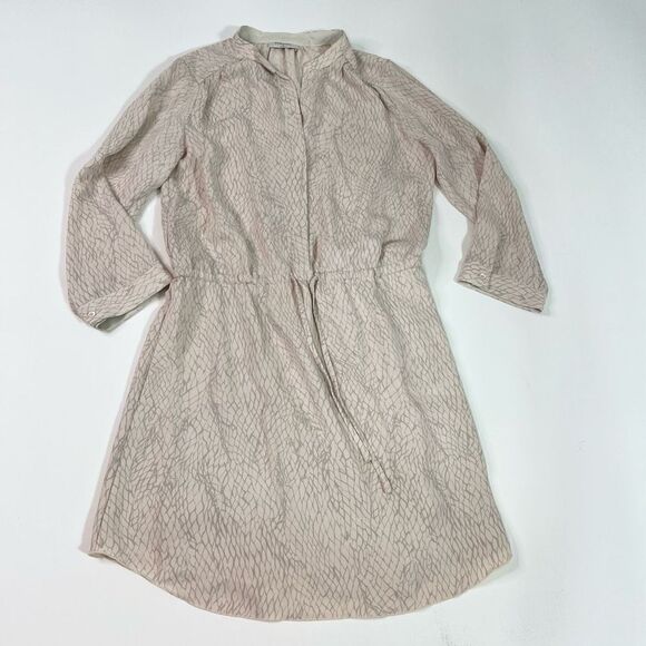 Babaton Shirt Dress Women's Medium 3/4 Sleeve Elastic Tie Waist Curve Hem Mini - Picture 1 of 10